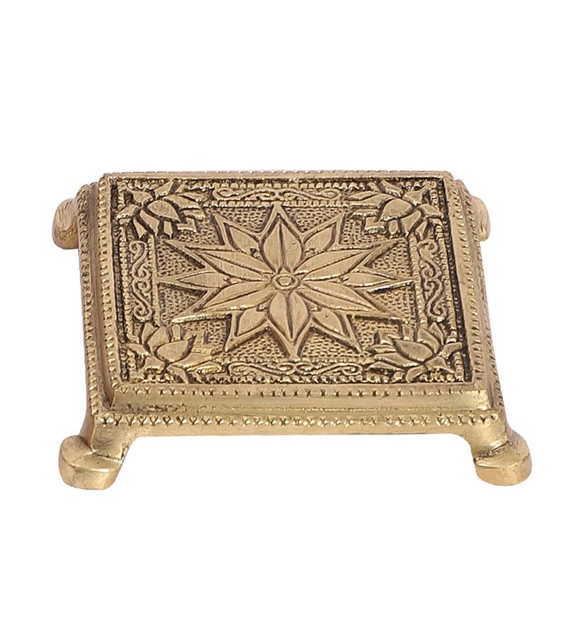 Two Moustaches Lotus Flower Design Brass Pooja Chowki Chowki for God Idols Chowki for Pooja Antique White Standard Pack of 1 - Image 5
