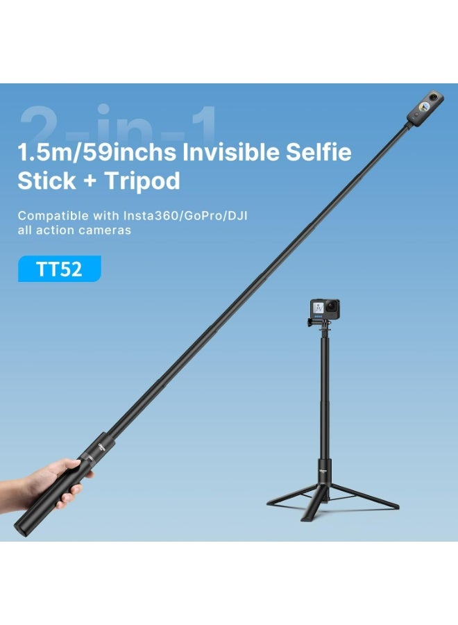 يولانزي انش 59عصا سيلفي ثلاثية القوائم غير مرئية مقاس /ون ار اس/3/اكس 3/جو 4 اكس 360لكاميرا انستا /ون ار/ون - عصا تمديد 2/ون اكس/جو 2ون اكس  قابلة للتعديل ومقاومة للماء لكاميرا TT52اولانزي الاكشن - Image 2