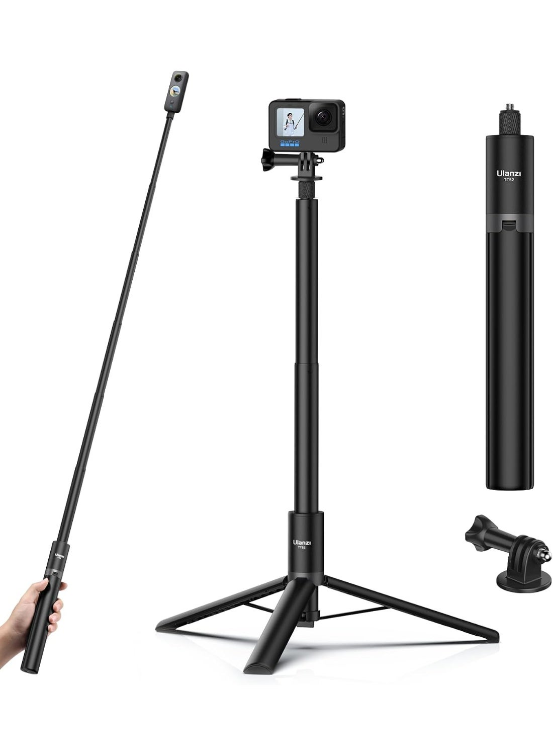 59in Invisible Selfie Stick Tripod for Insta360 X4/GO 3/X3/ONE RS/ONE X2/ONE X/GO 2/ONE R/ONE - ULANZI TT52 Extension Pole Selfie Stick Handle Grip Adjustable Waterproof for Action Camera