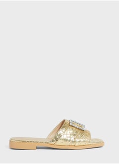 Woven Square Toe Flat Sandal