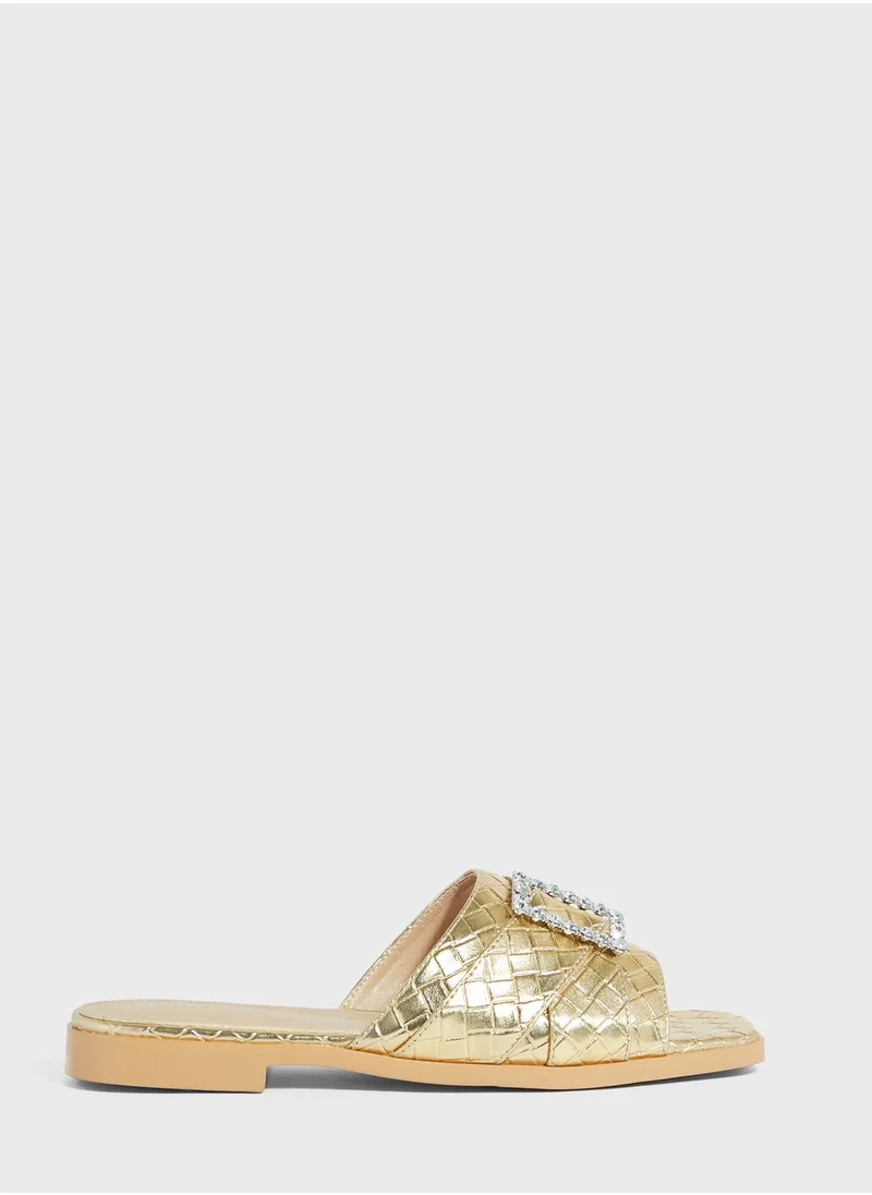 Khizana Woven Square Toe Flat Sandal