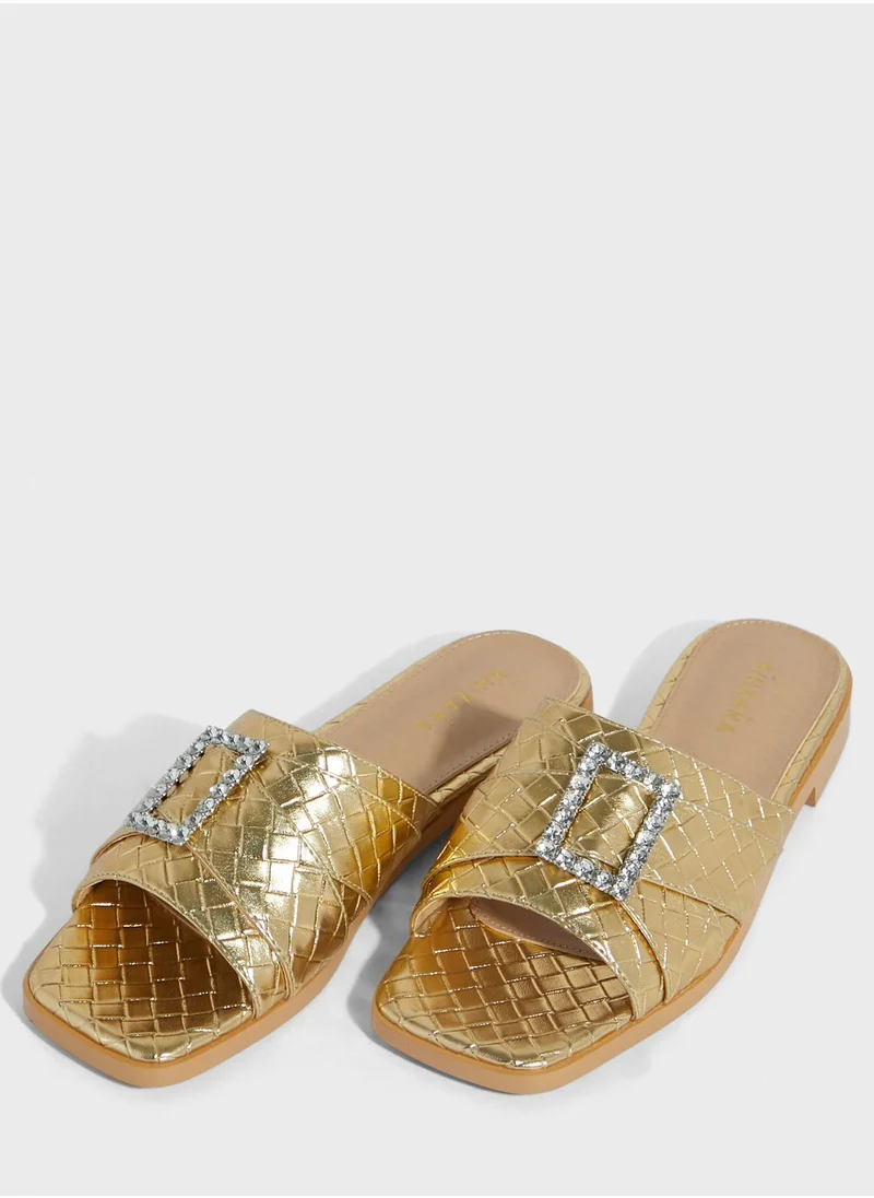 Khizana Woven Square Toe Flat Sandal