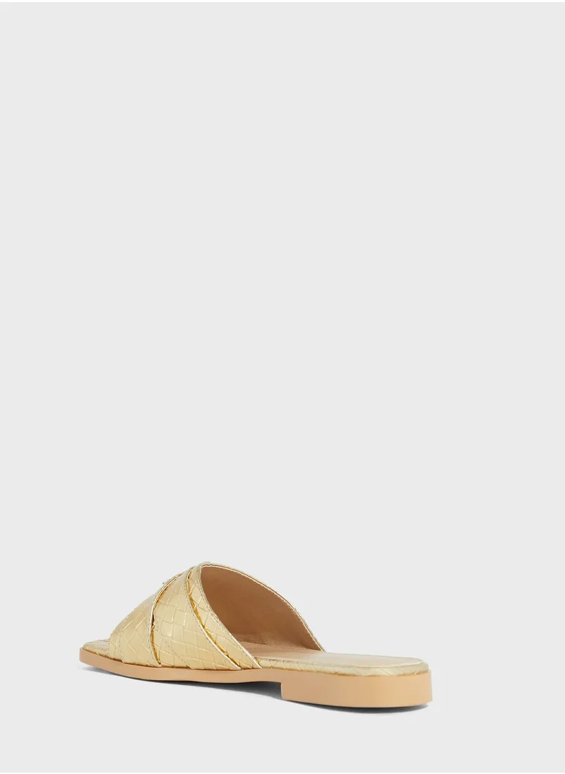 Khizana Woven Square Toe Flat Sandal