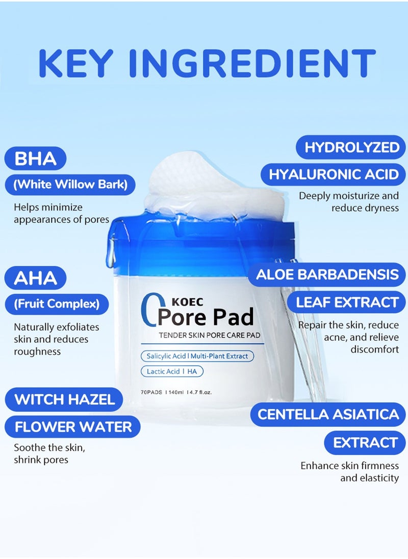 Zero Pore Pads，Dual-Textured Facial Toner Pads for Exfoliation and Pore Care with AHA Lactic Acid and BHA Salicylic Acid, Ideal for All Skin Types, 70 Pads