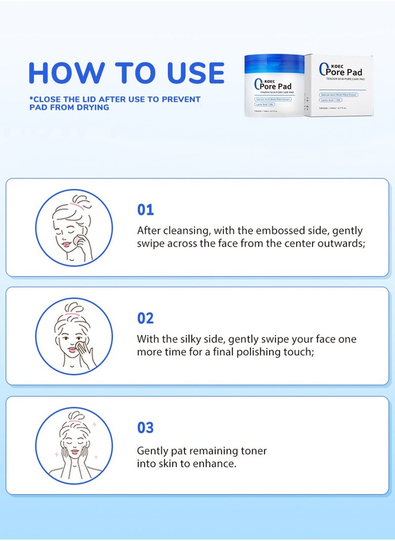 Zero Pore Pads，Dual-Textured Facial Toner Pads for Exfoliation and Pore Care with AHA Lactic Acid and BHA Salicylic Acid, Ideal for All Skin Types, 70 Pads