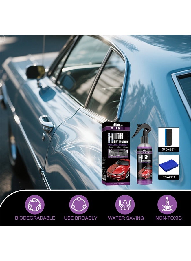 RAYHONG Quick Coating Spray 3 In 1 Ceramic Car Coating Spray High Protection Car Shield Coating, Car Wax Polish Spray, Car Nano Cleaner, Car Exterior Restorer & Parts Refurbish Agent (100ML) - Image 4