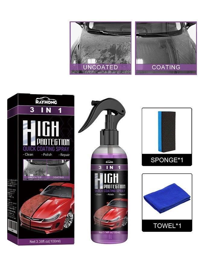 RAYHONG Quick Coating Spray 3 In 1 Ceramic Car Coating Spray High Protection Car Shield Coating, Car Wax Polish Spray, Car Nano Cleaner, Car Exterior Restorer & Parts Refurbish Agent (100ML) - Image 1