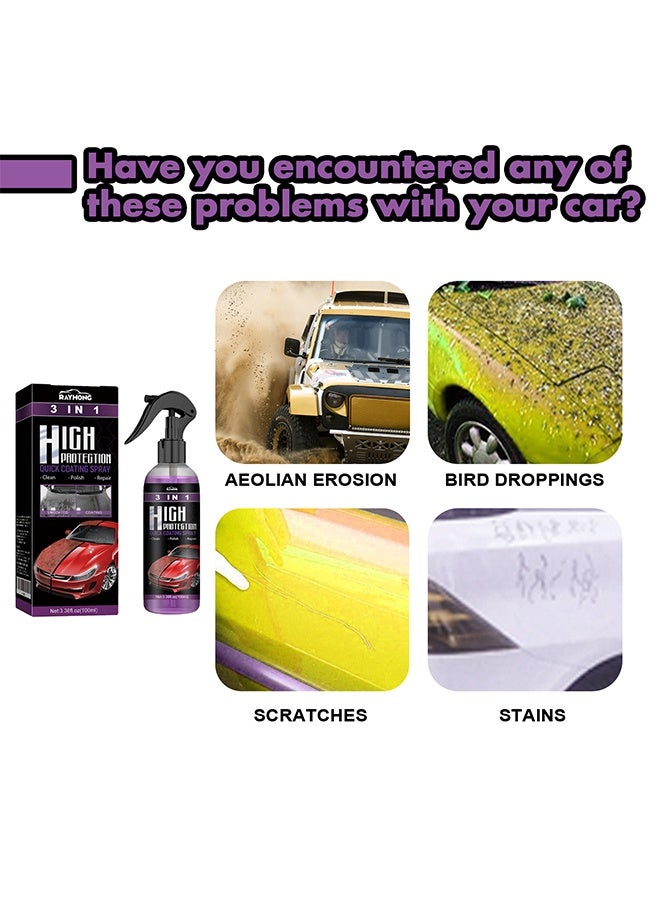 RAYHONG Quick Coating Spray 3 In 1 Ceramic Car Coating Spray High Protection Car Shield Coating, Car Wax Polish Spray, Car Nano Cleaner, Car Exterior Restorer & Parts Refurbish Agent (100ML) - Image 5