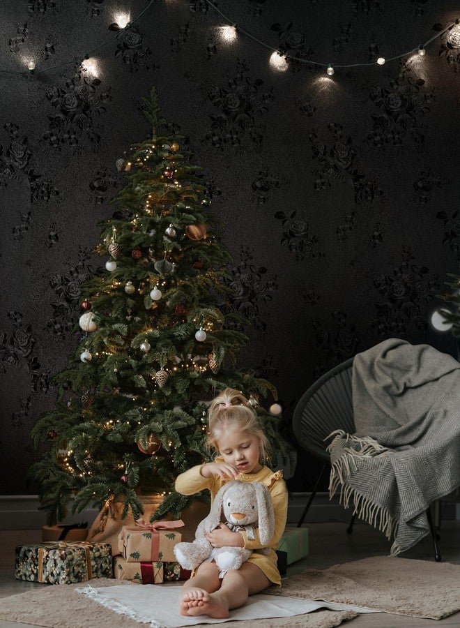 Erfoni Black Wallpaper Peel and Stick Wallpaper Black Floral Embossed Contact Paper 17.7inch×118.1inch Removable Textured Flower Wallpaper Self Adhesive Thicken Countertops Cabinets Contact Paper - Image 4
