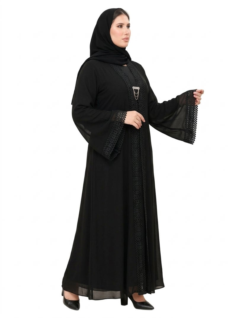 Elegant Black Women's Abaya with Open Design and Embellished Sleeves & Chest, Suitable for Formal & Daily Occasions, Color: Black - Size xl-70kg - Image 2