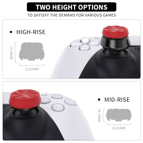 PlayVital FPS Thumbstick Extenders for PS5 Controller, 2 High + 2 Mid Concave Thumb Grips, Thumbs Pro Hurricane Joystick Caps for FPS Games - Scarlet Red & Black - Image 4