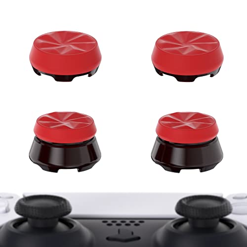 PlayVital FPS Thumbstick Extenders for PS5 Controller, 2 High + 2 Mid Concave Thumb Grips, Thumbs Pro Hurricane Joystick Caps for FPS Games - Scarlet Red & Black - Image 1