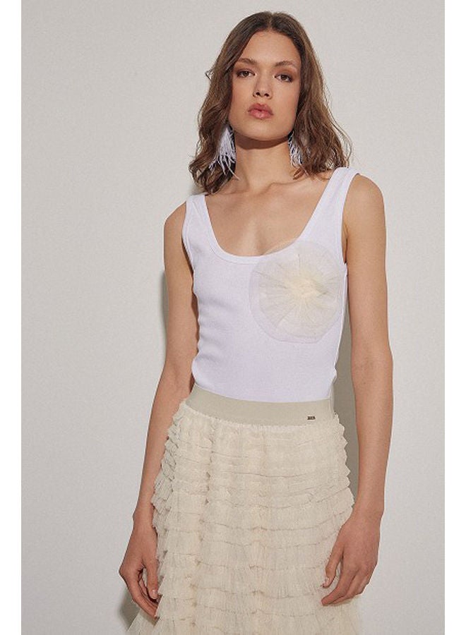 BSB Ribbed blouse with tulle design - Image 1