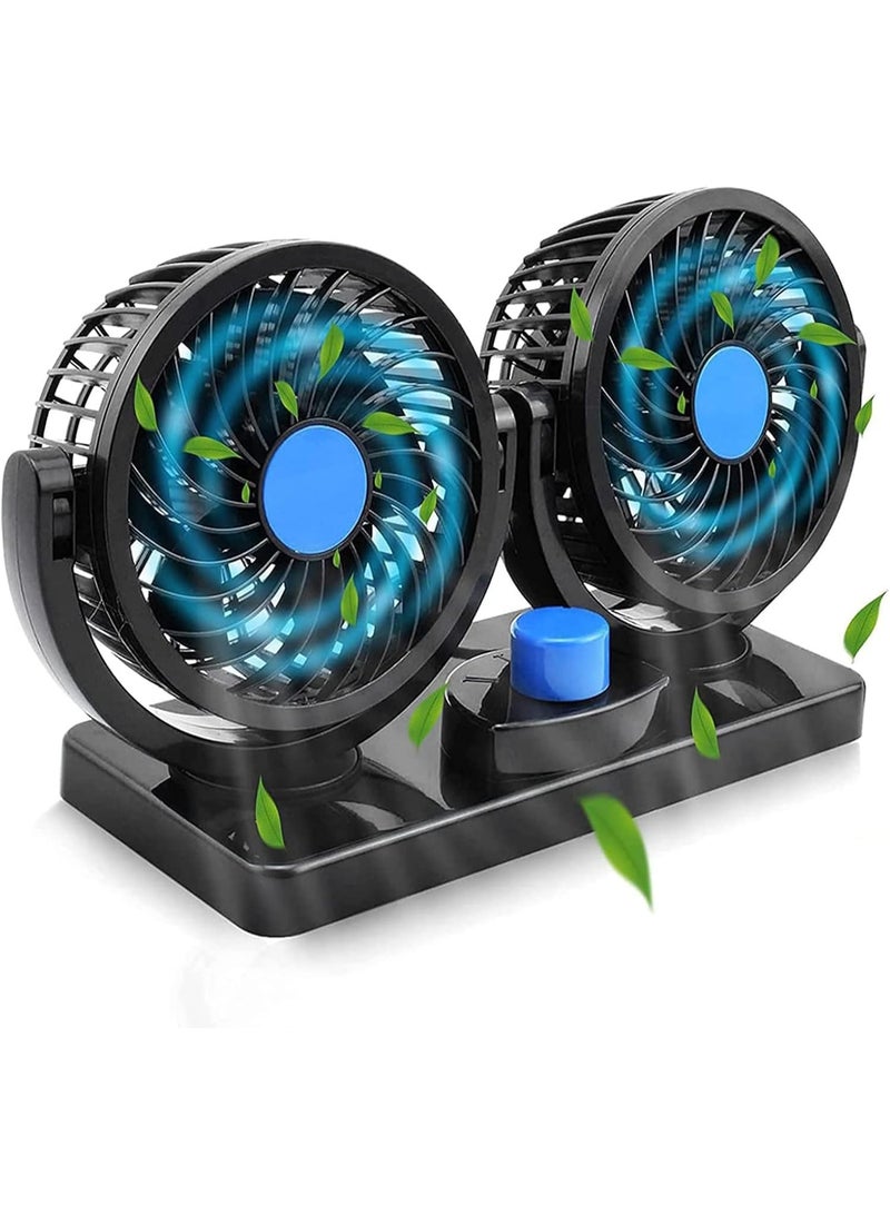 12V car fan, 360-degree rotation, two heads, two speeds, quiet and powerful, air fan suitable for all types of cars - Image 1