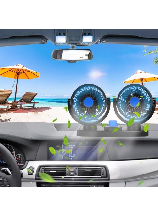 12V car fan, 360-degree rotation, two heads, two speeds, quiet and powerful, air fan suitable for all types of cars - Image 2