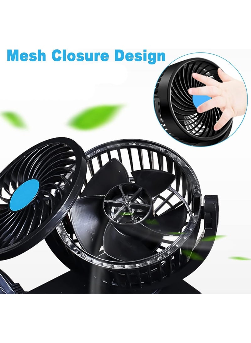 12V car fan, 360-degree rotation, two heads, two speeds, quiet and powerful, air fan suitable for all types of cars - Image 3