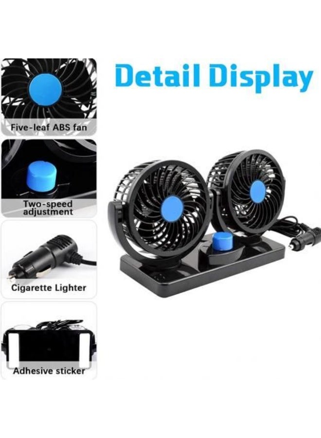 12V car fan, 360-degree rotation, two heads, two speeds, quiet and powerful, air fan suitable for all types of cars - Image 4
