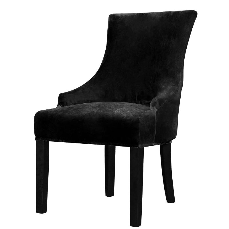 Lellen Velvet Stretch Wingback Chair Cover Slipcover  Reusable Protector Cover for Dining Room Banquet Home Decor etc Machine Washable Hand Washable Black 1PC