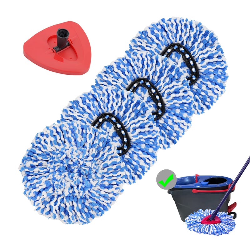 4 Pack Spin Mop Replacement Heads Microfiber Mop Refills Compatible with 2 Tank System Replace Head Safe for Cleaning All Hardsurfaced Floors Includes 1 Extra Mop Replacement Base