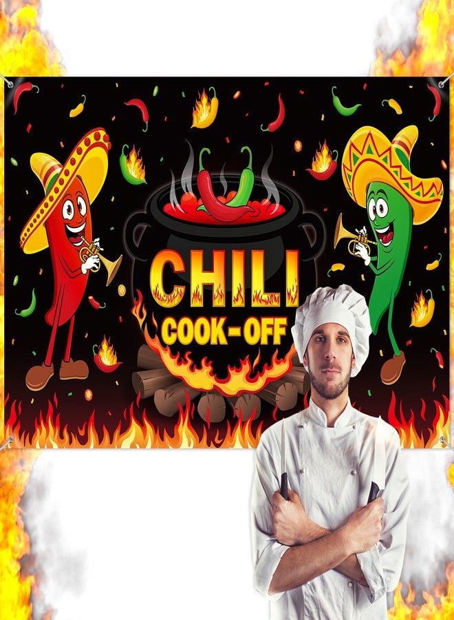 Panelee Chili Cook off Decorations 73 x 43 Inch Chili Cook off Banner Photograph Backdrop Background Mexican Fiesta Cooking Party Decorations Supplies - Image 1