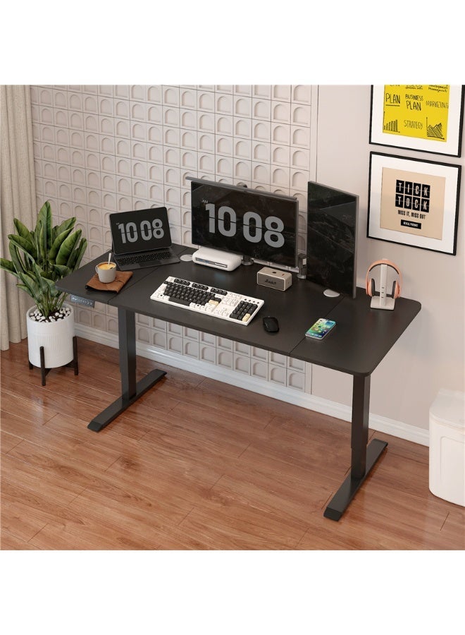 Electric Standing Desk, Height Adjustable Computer Table with Child Lock, Ergonomic Design Home Office Standing Table Desk with Metal Bracket and Wooden Top (140 x 60 cm, Black) - Image 1