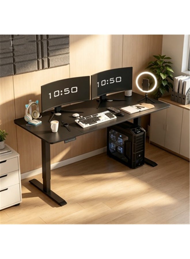Electric Standing Desk, Height Adjustable Computer Table with Child Lock, Ergonomic Design Home Office Standing Table Desk with Metal Bracket and Wooden Top (140 x 60 cm, Black) - Image 2
