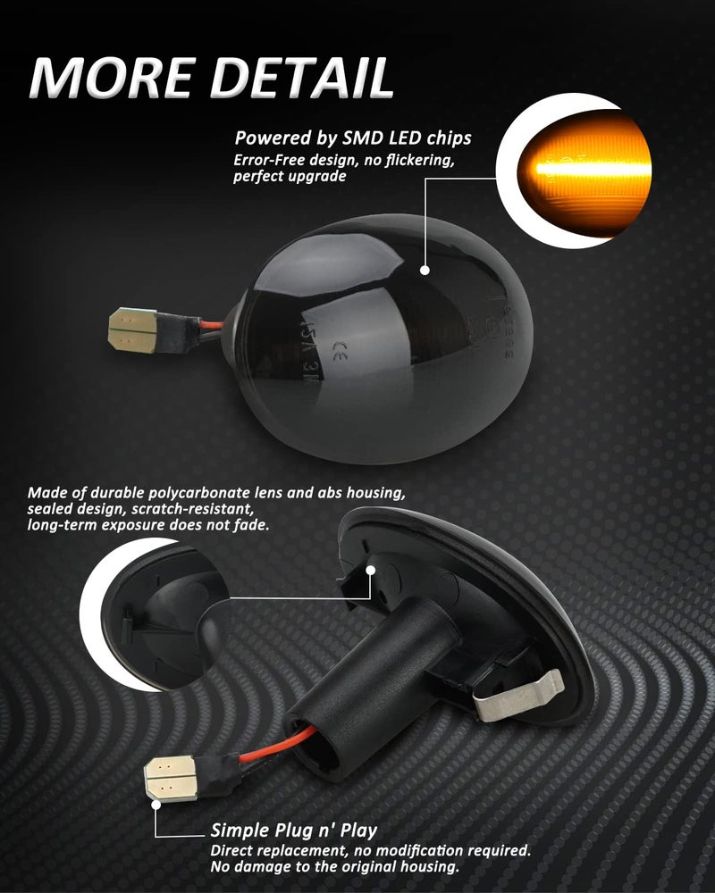 Bestview Side Marker Light Assembly Compatible for MINI Cooper R55 R56 R57 R58 R59 2006-2015, Sequential Blink Amber Turn Signal Lights Smoked Lens 2PCS - Image 2