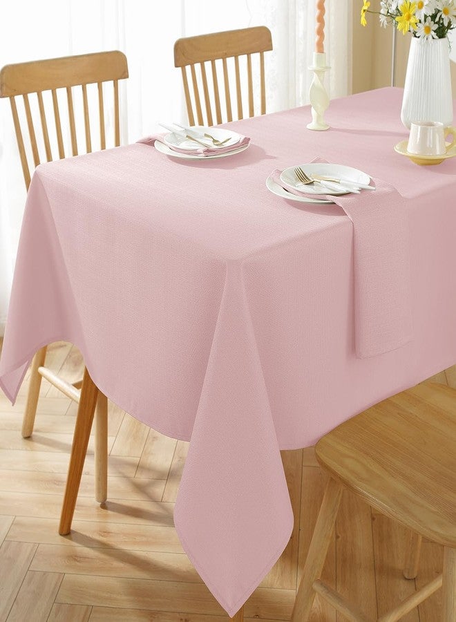 SASTYBALE Rectangle Textured Tablecloth Waterproof Washable Natural Faux Linen Burlap Table Cloth, Fabric Table Cover for Dining, Party, Wedding, Holiday(60 x 102 Inch Rectangular, Pink) - Image 1