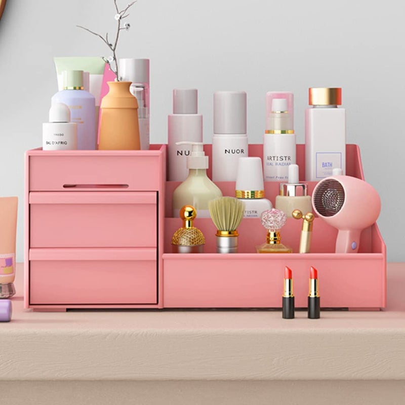 Niralasa Niralasa Makeup Desk Cosmetic Storage Box Organizer with Drawers for Dressing Table, Vanity Countertop, Bathroom Counter, Brushes, Eyeshadow, Lotions, Lipstick & Nail Polish (Pink, Plastic) - Image 2