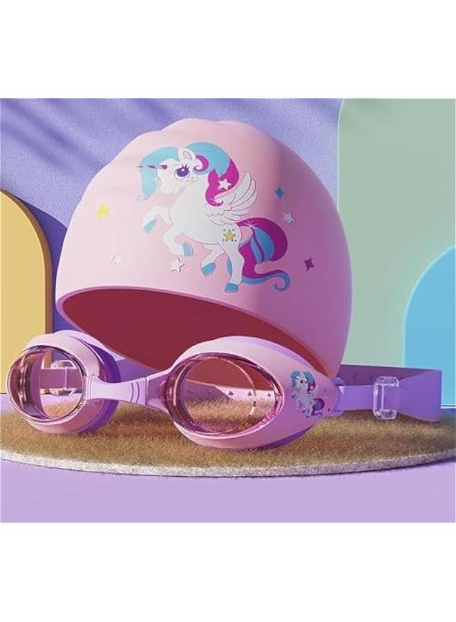 HOOKOR Swimming Cap&Goggle for Kids & Toddlers,High Elastic Silicone Waterproof Swim Cap with Anti-Fog Goggle Set for Children, Boys, Girls Age 3-12,Lovely Cute Cartoon - Image 1