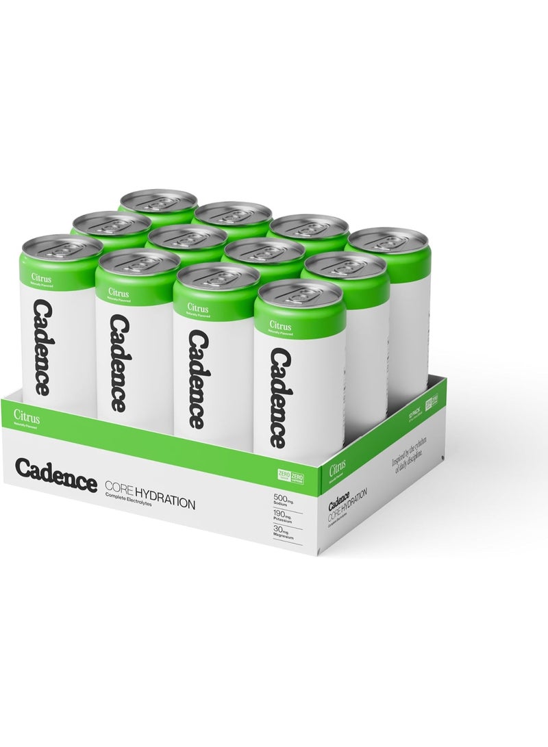 Cadence Core Electrolyte Hydration Drink - Sugar Free, Zero Caffeine - Citrus , 12 x 330ml Cans - Image 1