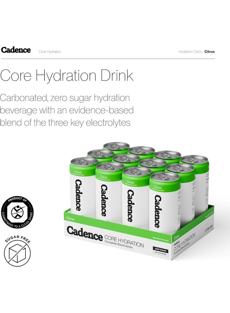 Cadence Core Electrolyte Hydration Drink - Sugar Free, Zero Caffeine - Citrus , 12 x 330ml Cans - Image 2
