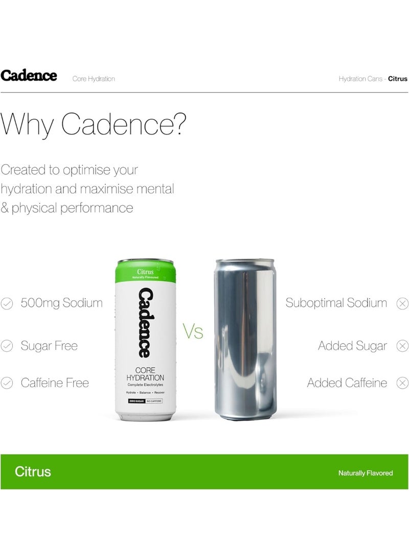 Cadence Core Electrolyte Hydration Drink - Sugar Free, Zero Caffeine - Citrus , 12 x 330ml Cans - Image 4