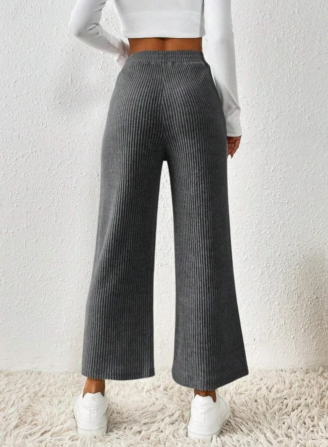 تايك تو بنطال سادة بنسيج بارز بخصر مطاطي وحبل شد