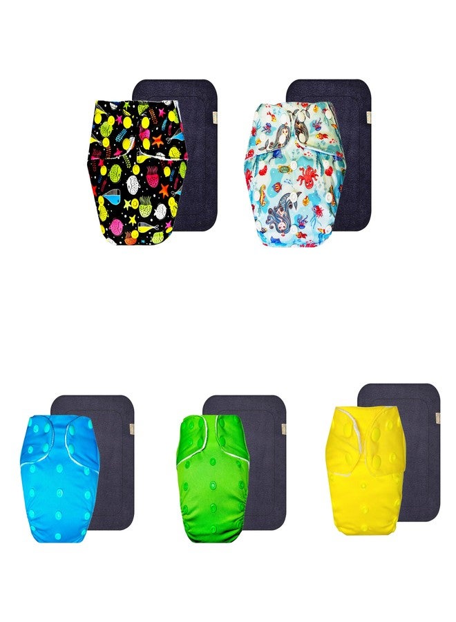 Dumbledo Premium Cloth Diaper with Black Insert (Pack of 5) | Soft & Gentle | Breathable | Adjustable Snaps | Ideal for Toddlers | 3 Months - 3 Years | Unisex Baby - Image 1