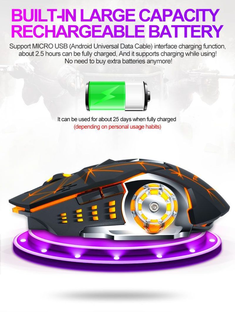 Wireless Gaming Mouse: Black Dual Wireless Connection Mode - 3-Level Adjustable DPI Silent Click Rechargeable Automatic Sleep for Home Office Gamers Professionals - Image 2