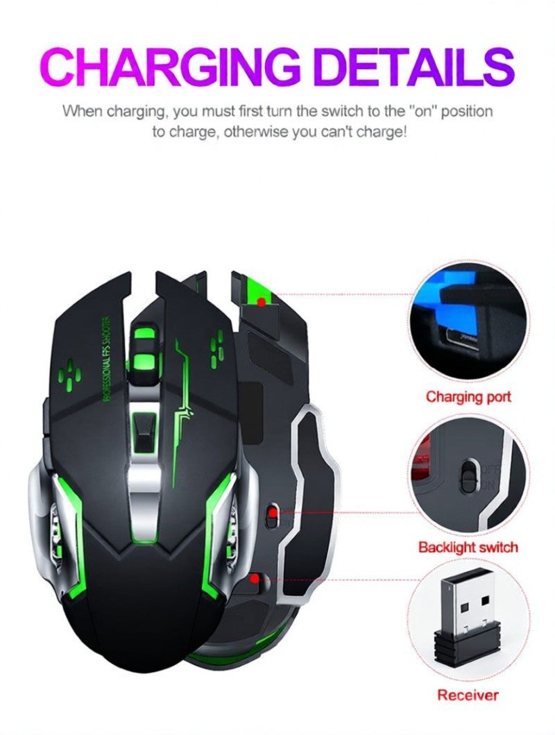 Wireless Gaming Mouse: Black Dual Wireless Connection Mode - 3-Level Adjustable DPI Silent Click Rechargeable Automatic Sleep for Home Office Gamers Professionals - Image 5