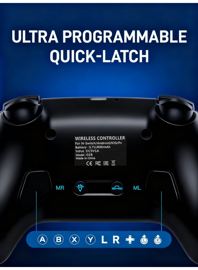 CoolRabbie RGB Wireless Switch Controller for Nintendo Switch 2,Switch Pro Controller for Switch/OLED/Lite/PC/Steam Deck/TV,Gamepad Hall Effect Joystick Trigger with 7 Colors LED Light/3-level TURBO Adjustable,4-Speed Dual Vibration,Support Wake Up and Gyro Axis Motion - Image 3