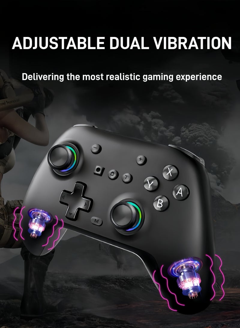 CoolRabbie RGB Wireless Switch Controller for Nintendo Switch 2,Switch Pro Controller for Switch/OLED/Lite/PC/Steam Deck/TV,Gamepad Hall Effect Joystick Trigger with 7 Colors LED Light/3-level TURBO Adjustable,4-Speed Dual Vibration,Support Wake Up and Gyro Axis Motion - Image 5