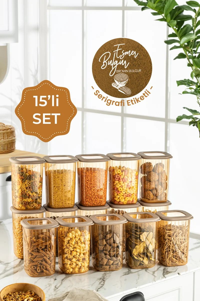 Vienev 15LI 1.2 Liter Poly Lid Striped Patterned Storage Container Gold White Serigraphy Label