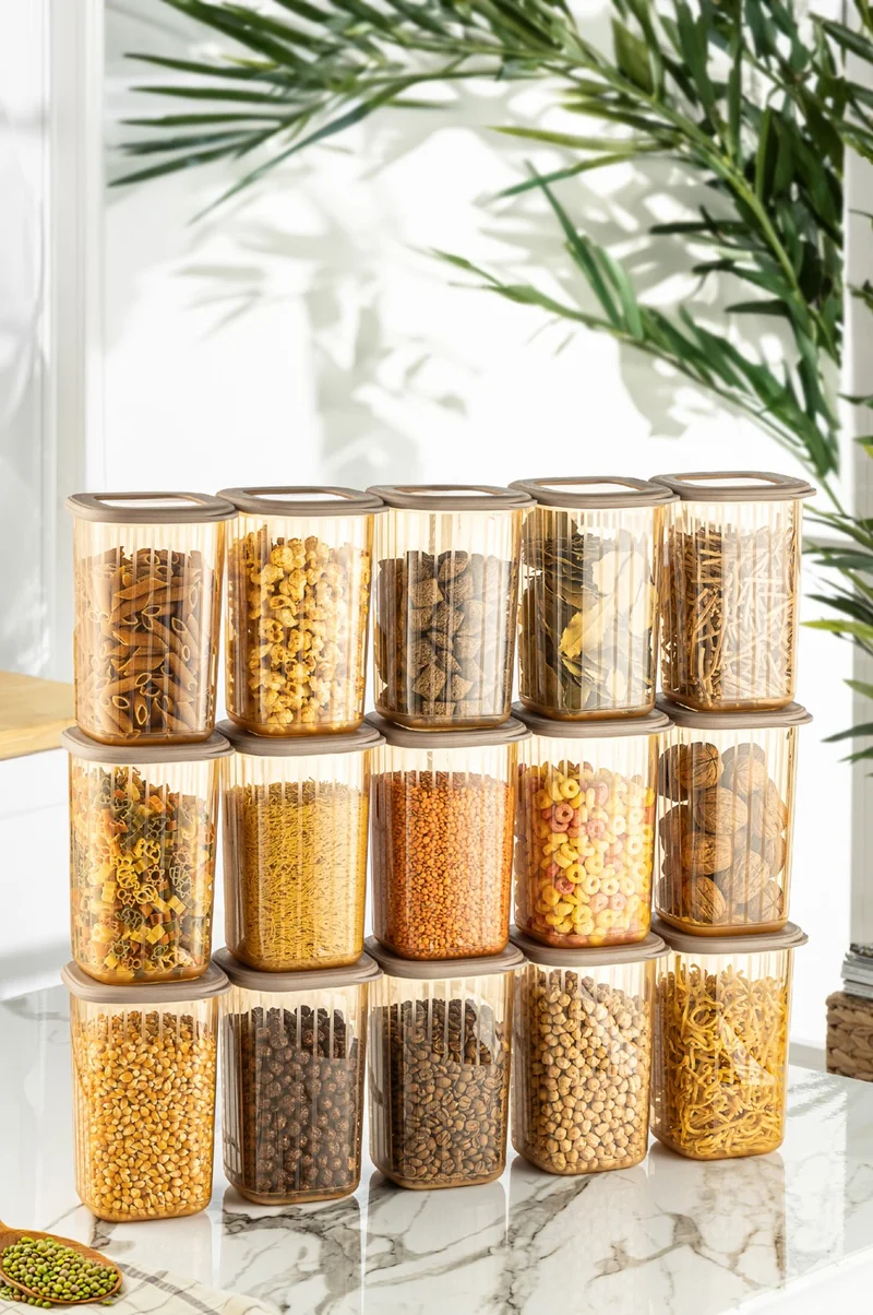 Vienev 15LI 1.2 Liter Poly Lid Striped Patterned Storage Container Gold White Serigraphy Label