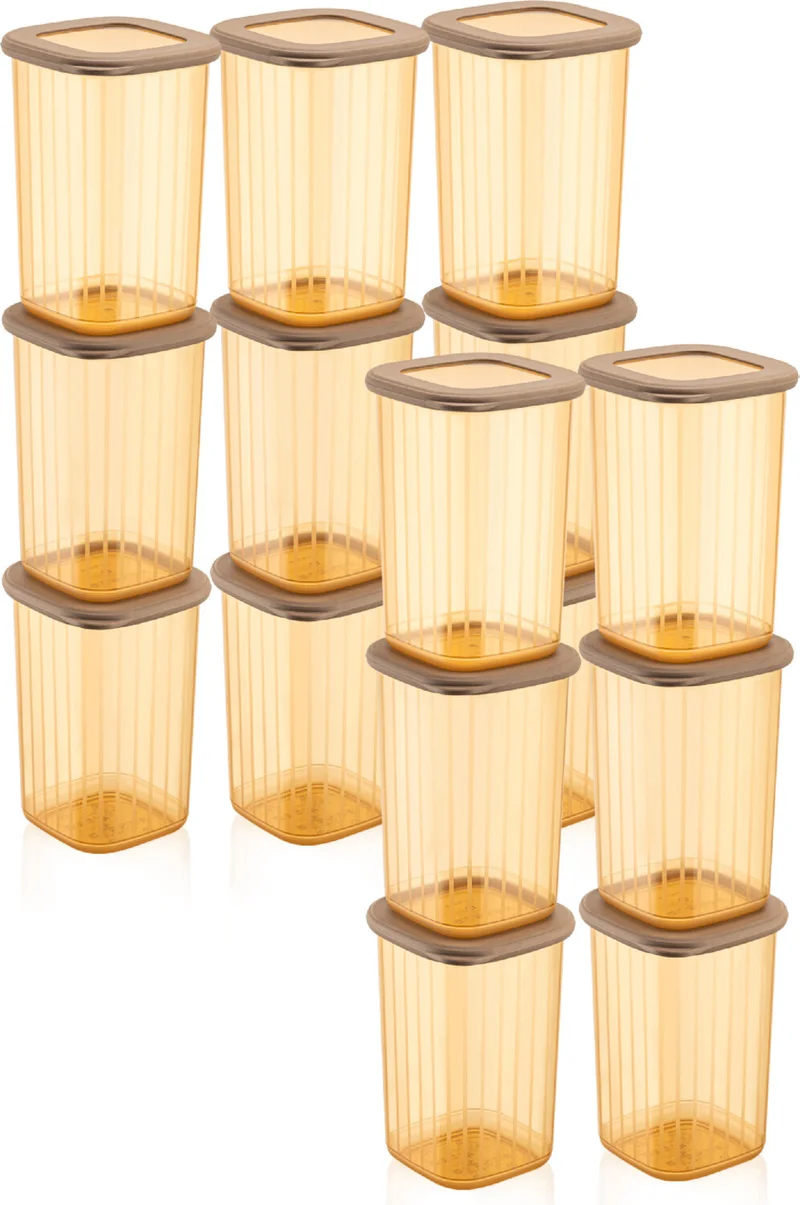 Vienev 15LI 1.2 Liter Poly Lid Striped Patterned Storage Container Gold White Serigraphy Label
