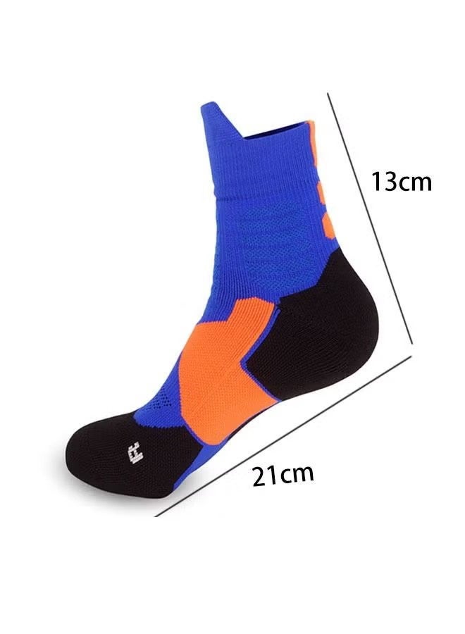 واي جيه جوارب كرة سلة النخبة جوارب رياضية قابلة للتننفس جوارب متوسطة، تدريب رياضي انضغاطي جوارب سميكة للرجال الفتيان أزرق/أسود/برتقالي - Image 3