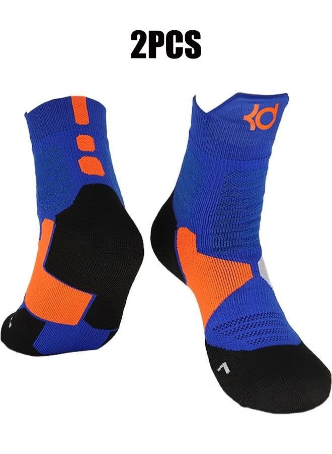 واي جيه جوارب كرة سلة النخبة جوارب رياضية قابلة للتننفس جوارب متوسطة، تدريب رياضي انضغاطي جوارب سميكة للرجال الفتيان أزرق/أسود/برتقالي - Image 1