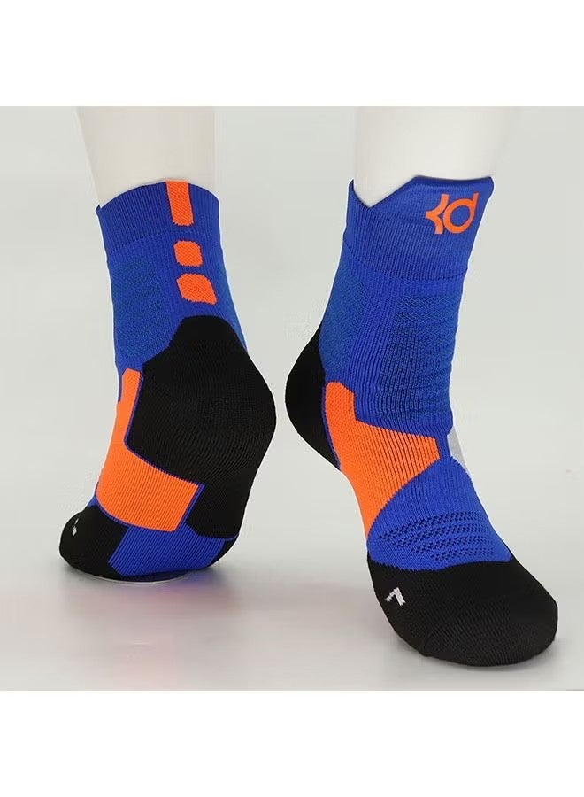 واي جيه جوارب كرة سلة النخبة جوارب رياضية قابلة للتننفس جوارب متوسطة، تدريب رياضي انضغاطي جوارب سميكة للرجال الفتيان أزرق/أسود/برتقالي - Image 4