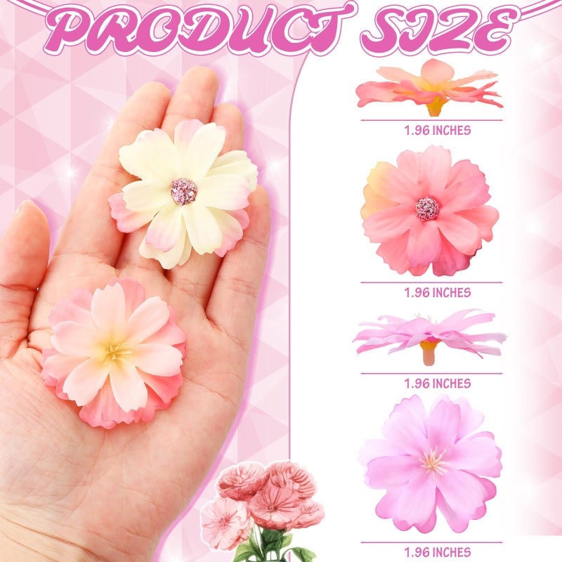 Janinka 120 Pieces Faux Flowers for Crafts Artificial Small Flower Heads Silk Daisy Peony Mini Fabric Flowers Stemless Small Faux Floral for Decoration for Home Wedding Party(Pink) - Image 4
