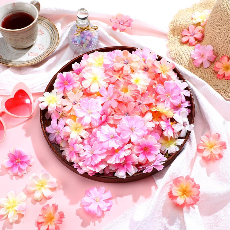 Janinka 120 Pieces Faux Flowers for Crafts Artificial Small Flower Heads Silk Daisy Peony Mini Fabric Flowers Stemless Small Faux Floral for Decoration for Home Wedding Party(Pink) - Image 2