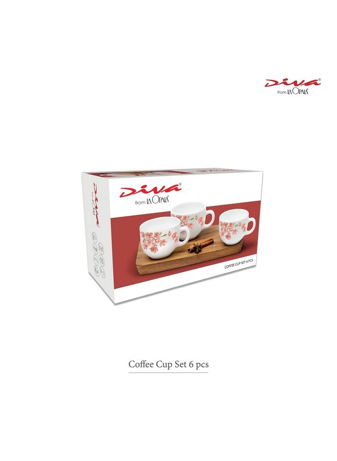 La Opala La Opala Diva, Opal Glass Crockery | Coffee Cup Iris, Set of 6 | Misty Drops, 100 ml | for Tea & Coffee | Microwave Safe | 100% Vegetarian | Toughened Extra Strong | Super Light | Super White  - Image 3