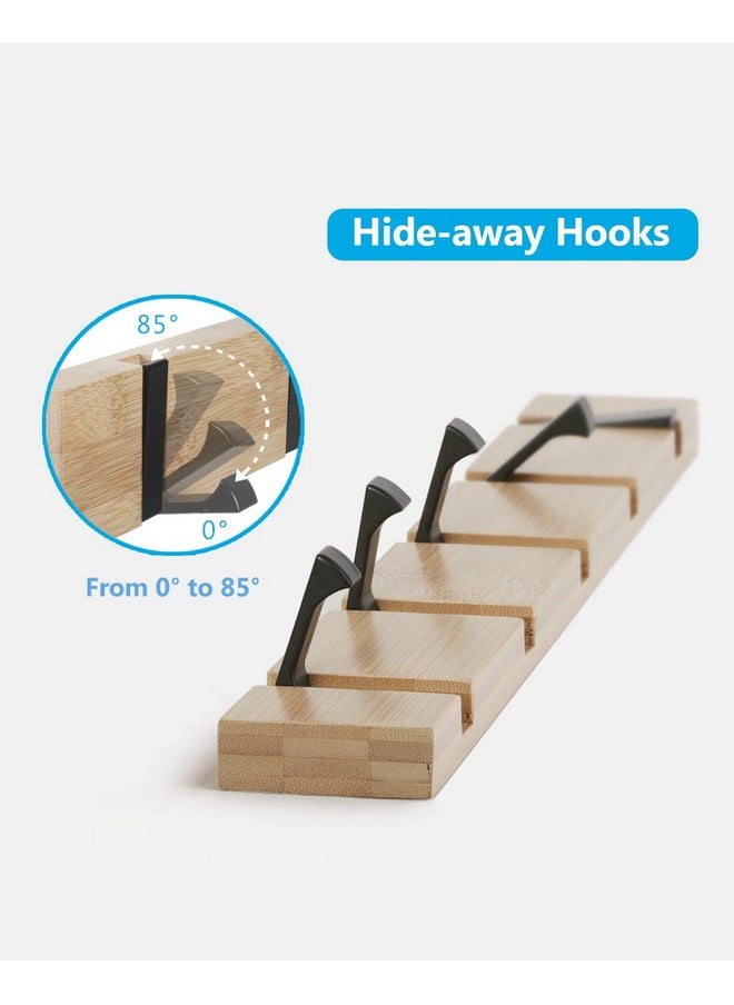 JSVER JSVER Wooden Coat Hooks Coat Rack Wall Mount, Space-Saving Coat Rack with 5 Standard Retractable Hooks, Hat Coat Hook for Entryway, Hallway, Bathroom, Living Room, Bedroom  - Image 2