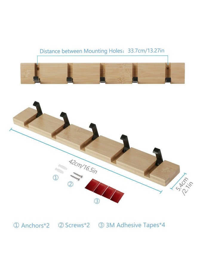 JSVER JSVER Wooden Coat Hooks Coat Rack Wall Mount, Space-Saving Coat Rack with 5 Standard Retractable Hooks, Hat Coat Hook for Entryway, Hallway, Bathroom, Living Room, Bedroom  - Image 4